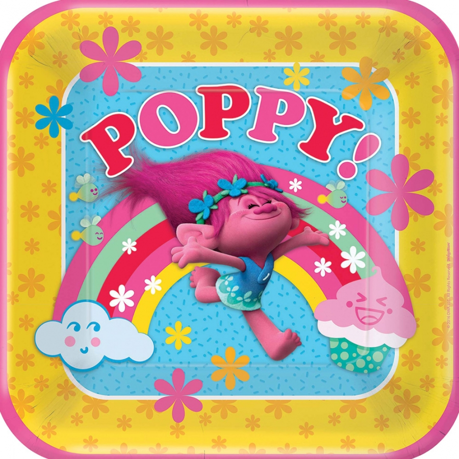 TROLLS SQUARE PLATE 9IN 3 TROLLS SQUARE PLATE 9IN